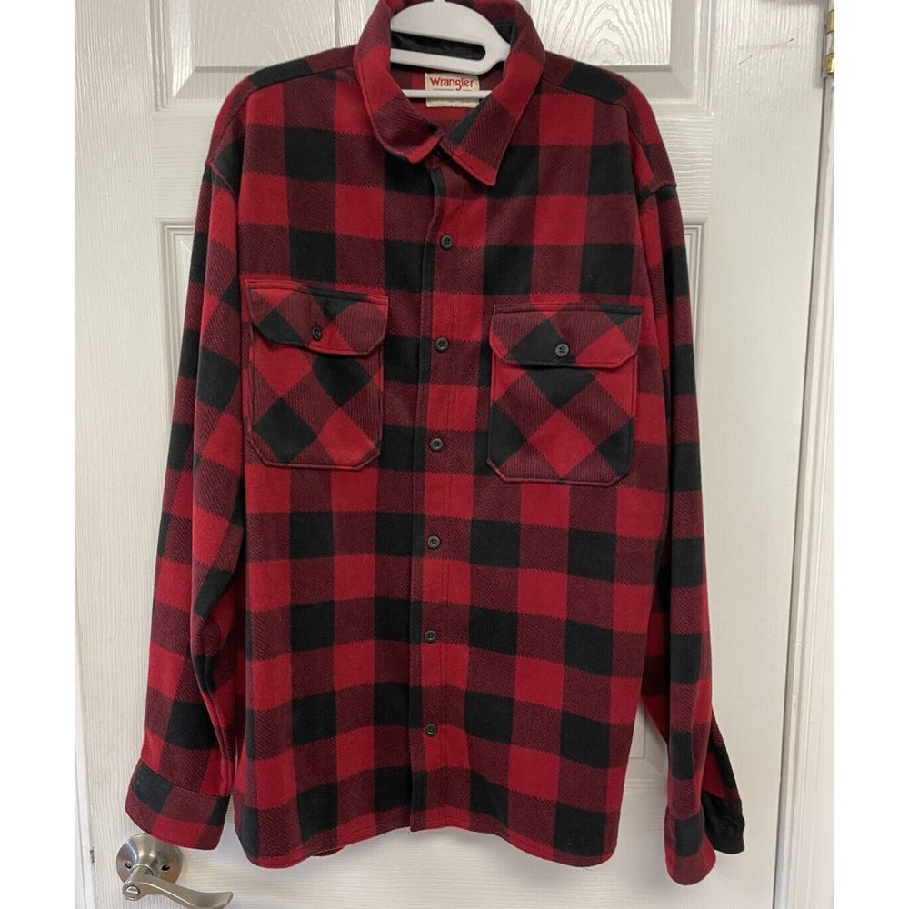 Wrangler Authentic Flannel Button Down Shirt Mens XL Plaid Red Black - Picture 1 of 4